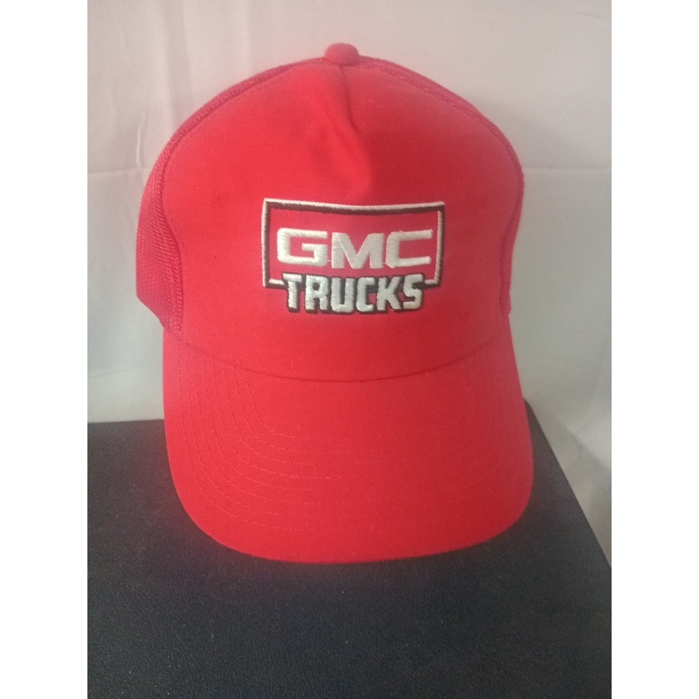 GMC Trucks Mesh SnapBack Trucker Hat Red Vintage USA Made Embroidered Cap